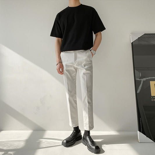 Men''s Loose Solid Color T-shirt Men''s Short Sleeve Fashion Brand Hong Kong Style Men''s Casual Top Summer Thin Cotton