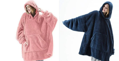 Hoodie Sweatshirt With Big Pocket Tops Sweater Comfortable Loose Double-Sided Fleece Thicker Wearable Blanket